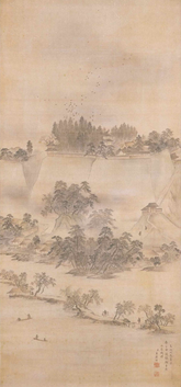 立原杏所「水府城閣図」(絹本淡彩、文化5(1808)年)
